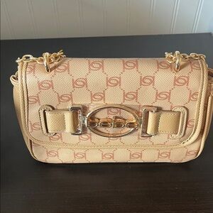 Bebe Beige Crossbody Bag with Gold Accents